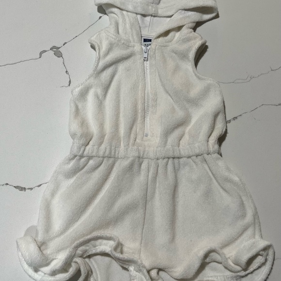 Janie & Jack Terry Cloth One Piece Beach Wear Romper With Hood 6-12 Months - Picture 2 of 4